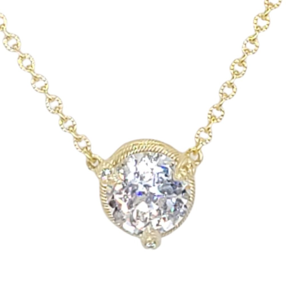 Judith Ripka 925 Sterling Silver Gold Clad CZ Solitaire Chain Necklace